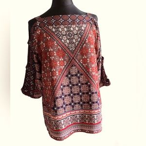 fig and flowers Anthology Women  Multicolor‎ blouse 3/4 Sleeve Cold Shoul…